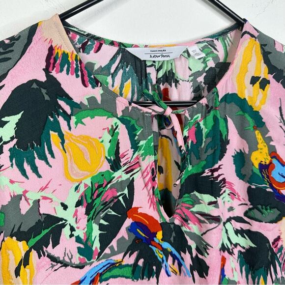 & Other Stories Pink Multi Color Tropical Parrot Print Midi Length Kaftan Sz S - Picture 5 of 10
